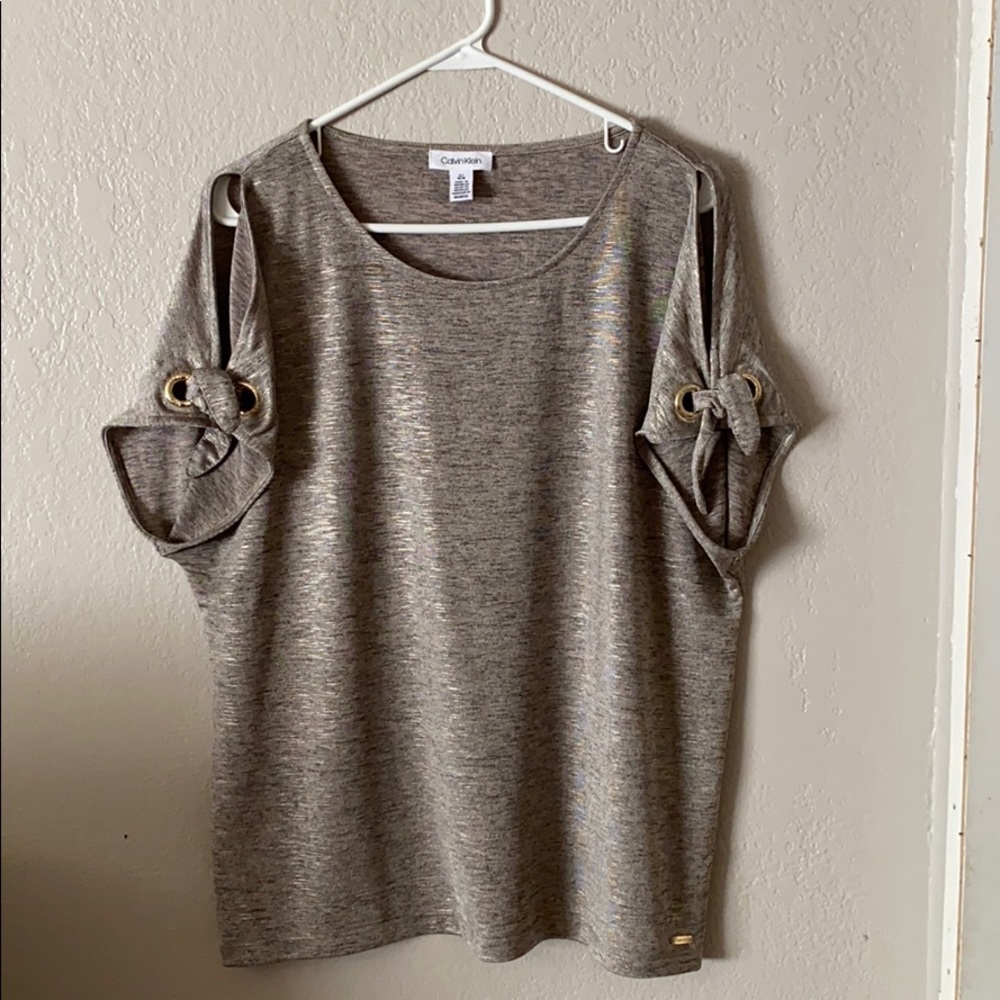 Calvin Klein peek a boo sleeve blouse